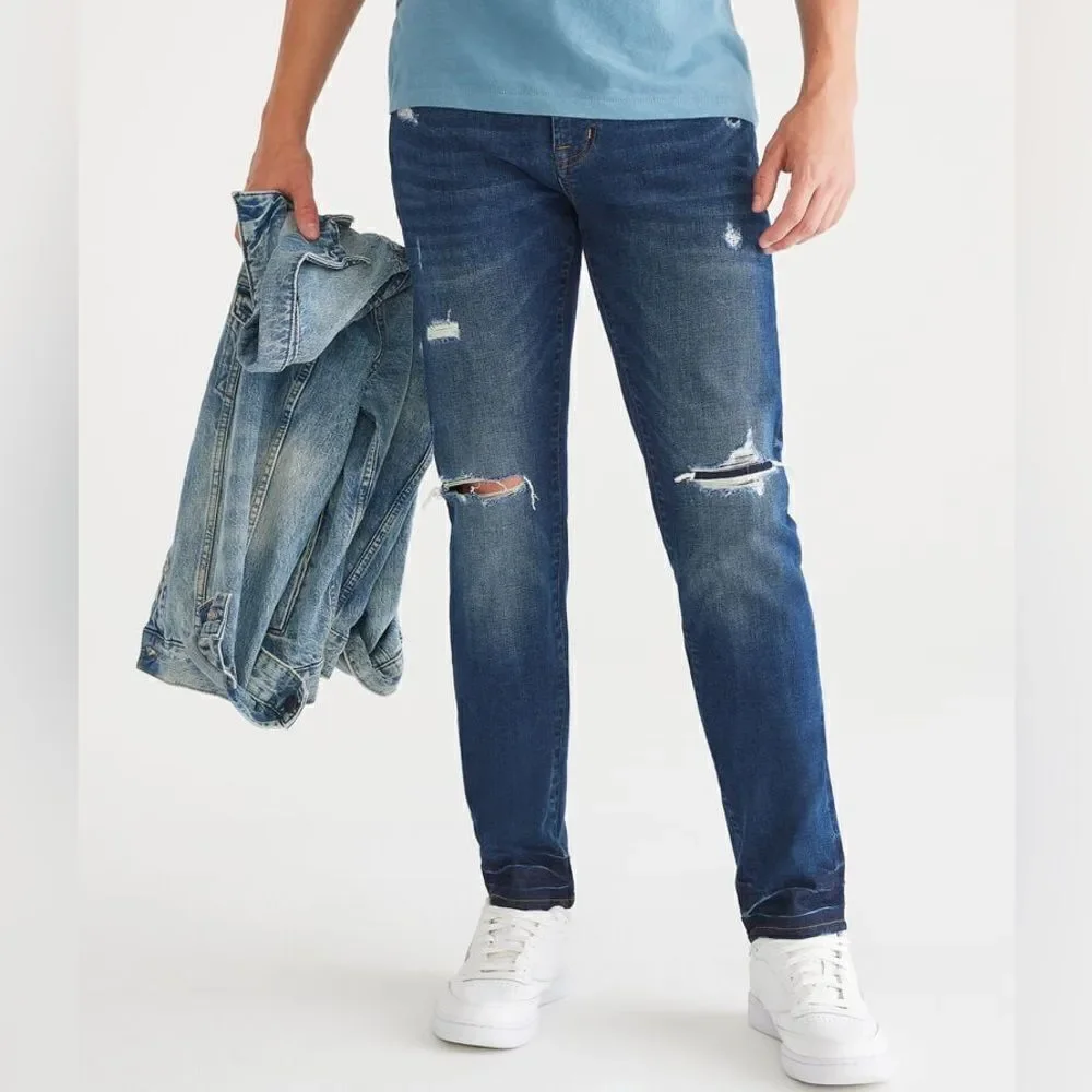 Aeropostale Men’s Blue Dark Wash Distressed Stretch Skinny Denim Jeans 30 x 30